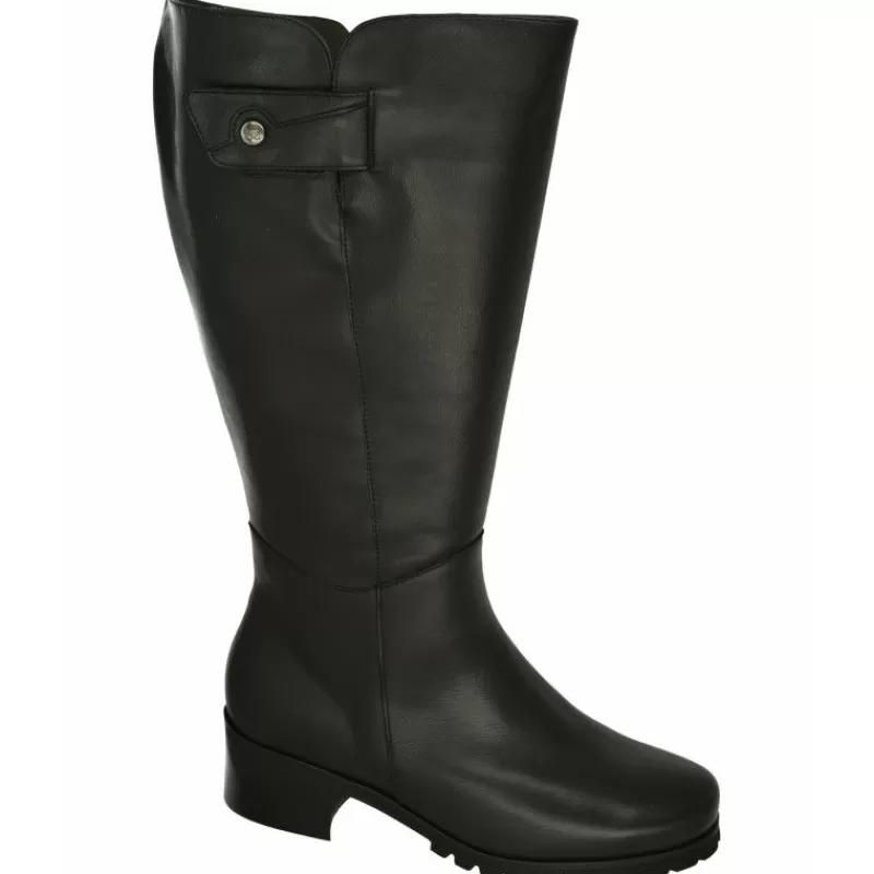 PieSanto Botas-Bota Alta De Con Caña De Ancho Especial 47 Cm De Pala Lisa Y Elastico En Caña. Piso De Goma Y Tacon De Suela Con Planta Negro