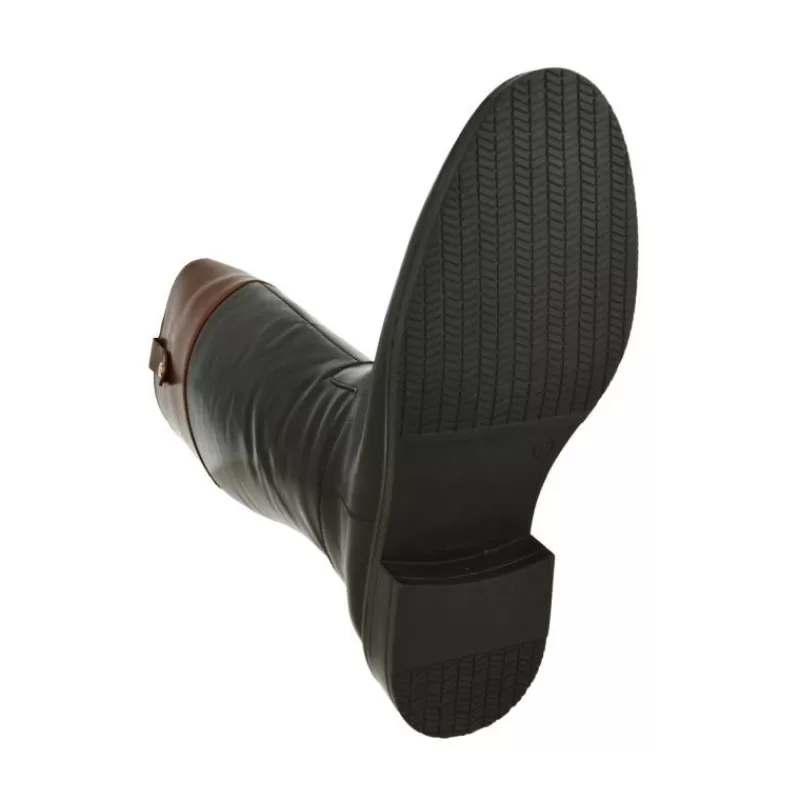 PieSanto Botas-Bota Alta De Estilo Montar En Piel De Tonos Combinados, Cremallera Y Horma De Ancho Especial Negro
