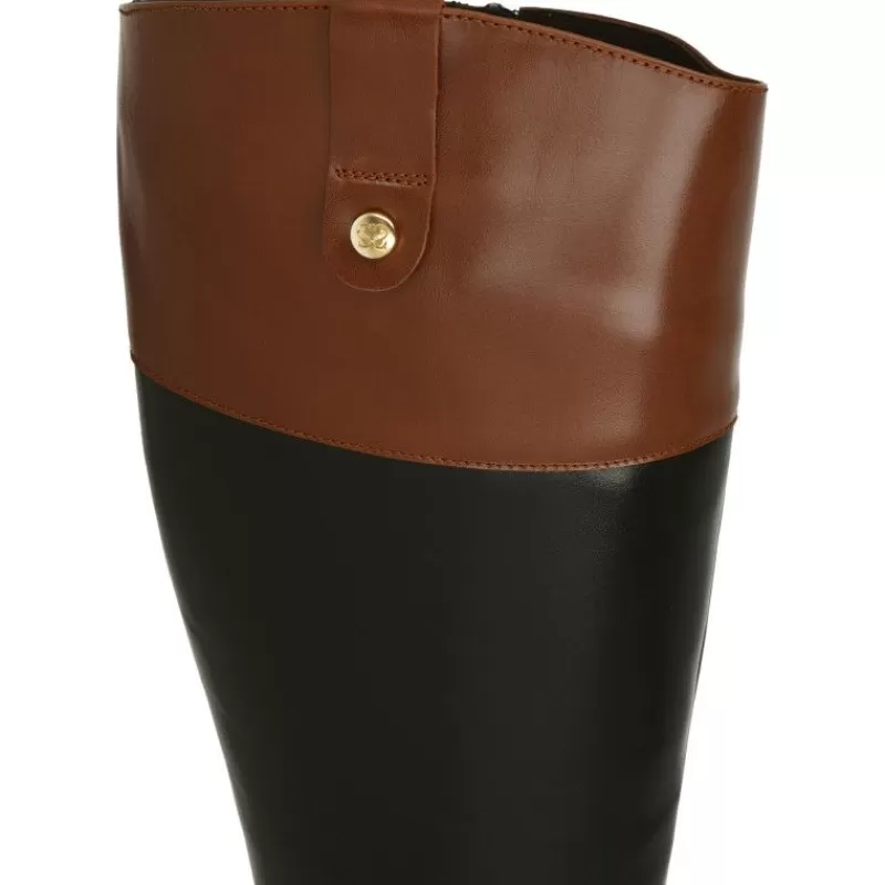 PieSanto Botas-Bota Alta De Estilo Montar En Piel De Tonos Combinados, Cremallera Y Horma De Ancho Especial Negro
