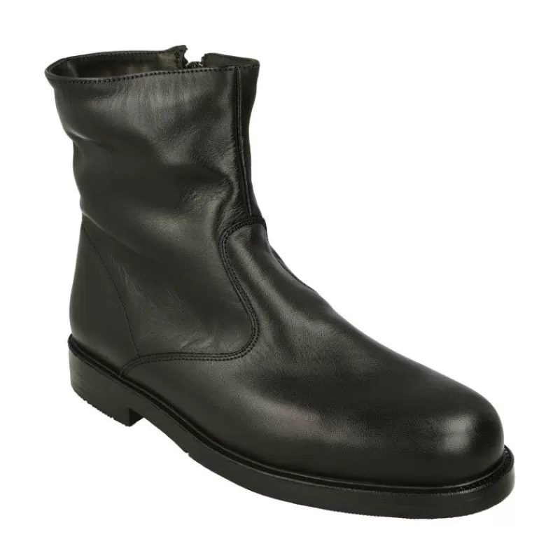 Baerchi Botines-Bota Piel Con Cremallera Y Piso Goma. Negro