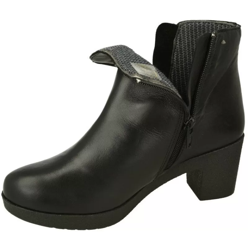 Comfort Class Botines-Botin De Con Cremallera Y Pala Lisa. Piso Bloque Tacon Confortable Y Planta De Descanso Extraible Negro