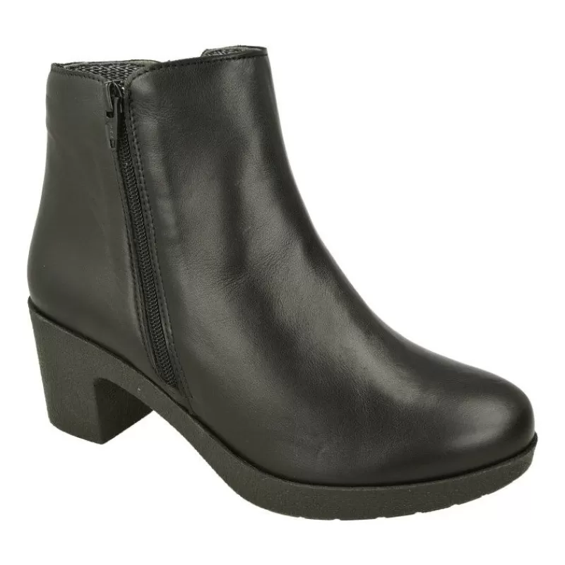 Comfort Class Botines-Botin De Con Cremallera Y Pala Lisa. Piso Bloque Tacon Confortable Y Planta De Descanso Extraible Negro