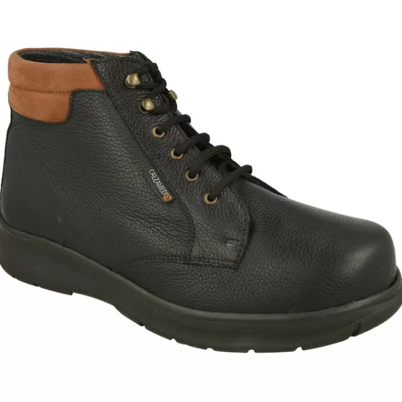 Calzamedi Botines-Botin De Cordones De En Pala Lisa Con Horma De Ancho 13, Piso De Cuna De Poliuretano Y Planta Extraible Negro