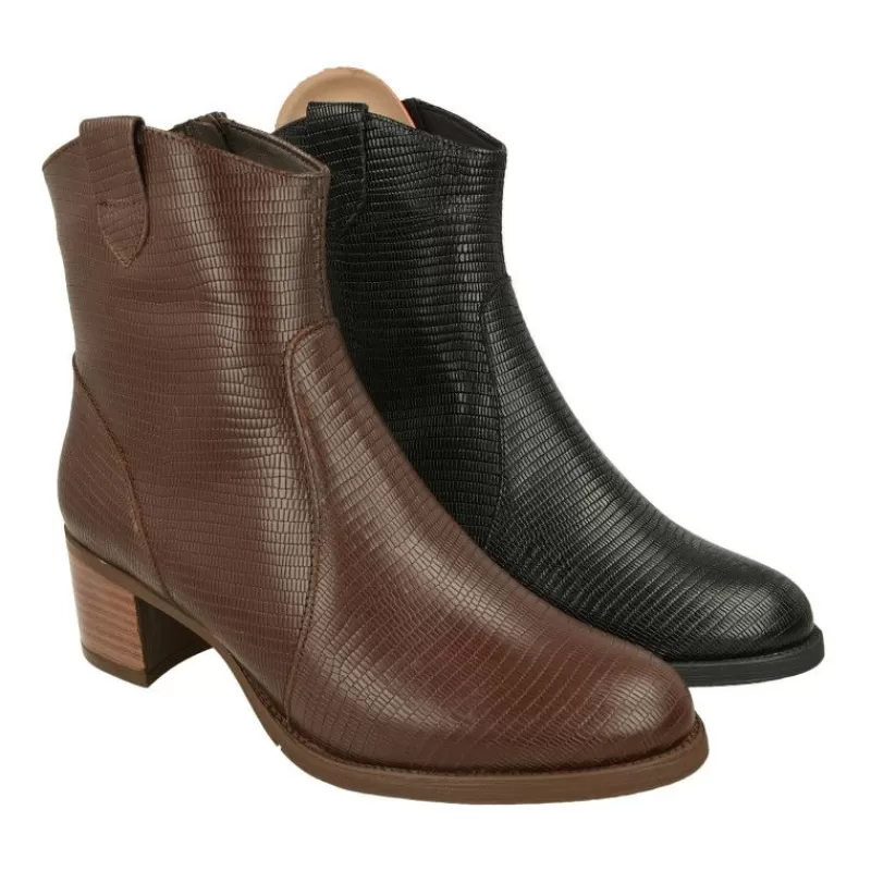 PieSanto Botines-Botin De Campero En Piel Tejus Grabado Con Tacon De Suela Y Cremallera Lateral Con Planta De Descanso Extraible