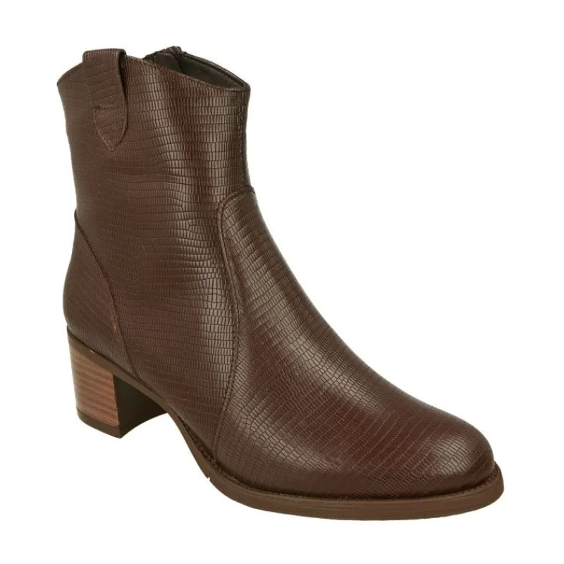 PieSanto Botines-Botin De Campero En Piel Tejus Grabado Con Tacon De Suela Y Cremallera Lateral Con Planta De Descanso Extraible