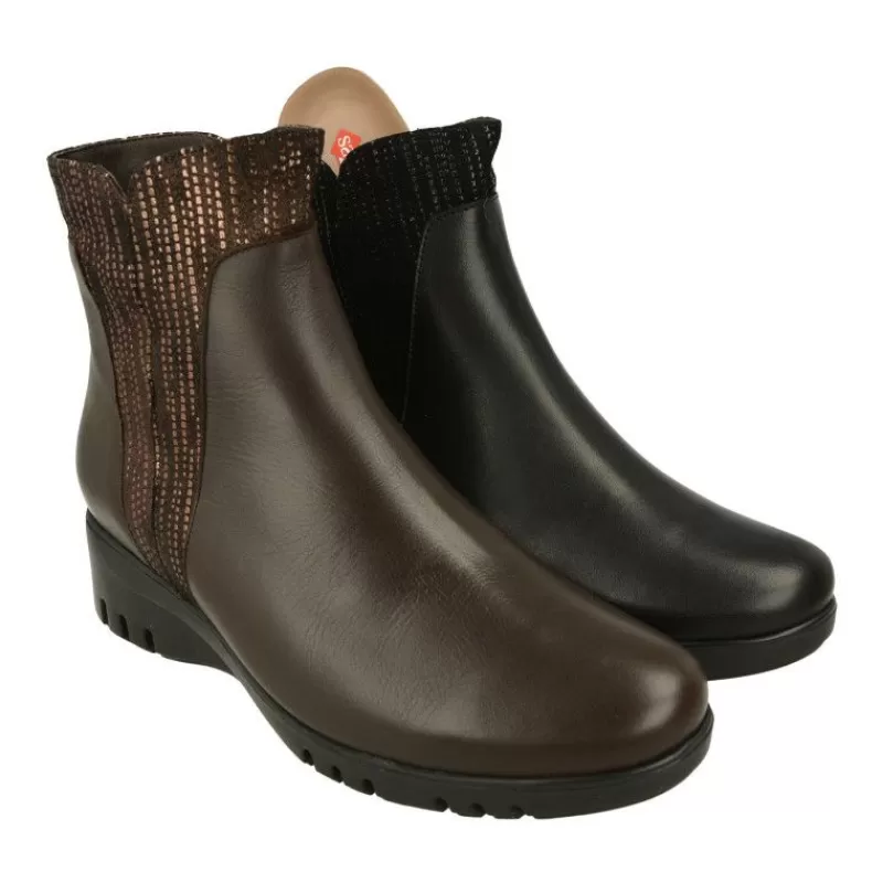 PieSanto Botines-Botin De De Pala Lisa Con Pieza Lateral De Ante Grabado, Piso De Cuna Y Poliuretano Y Planta Descanso Extraible