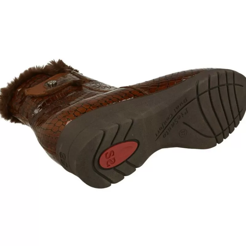 PieSanto Botines-Botin De En Piel Coco Charol Con Cuello Borreguillo, Piso De Cuna De Caucho Y Planta Descanso Extraible