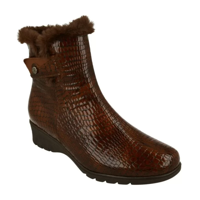 PieSanto Botines-Botin De En Piel Coco Charol Con Cuello Borreguillo, Piso De Cuna De Caucho Y Planta Descanso Extraible