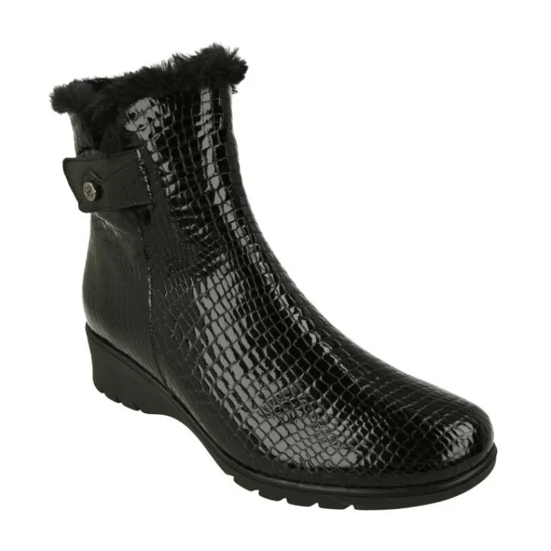 PieSanto Botines-Botin De En Piel Coco Charol Con Cuello Borreguillo, Piso De Cuna De Caucho Y Planta Descanso Extraible