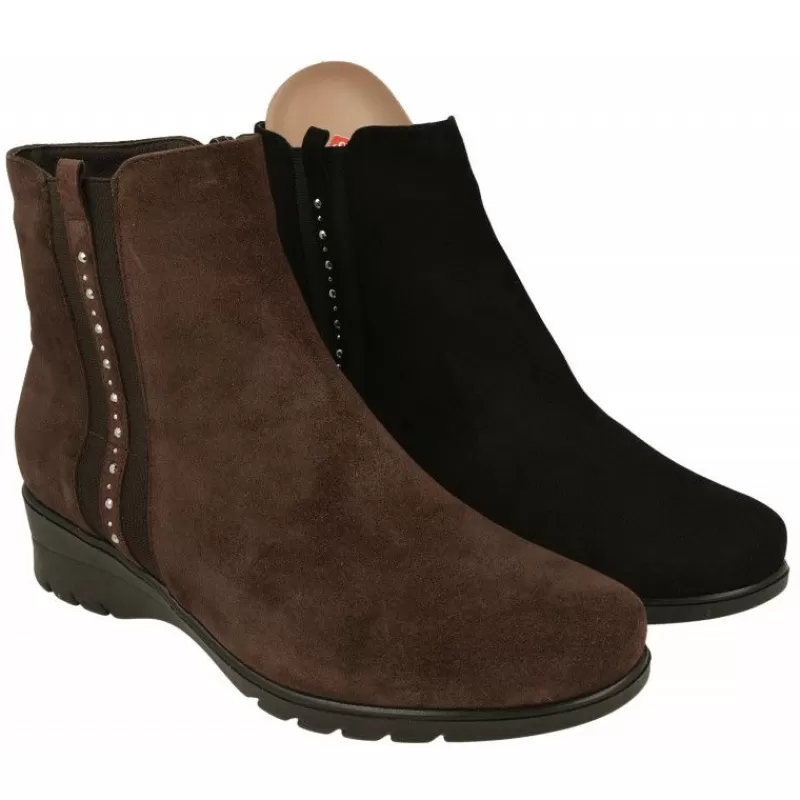 PieSanto Botines-Botin De En Piel Serraje Con Tira Lateral Elastica Con Pedreria Y Piso De Cuna De Goma Con Planta Extraible