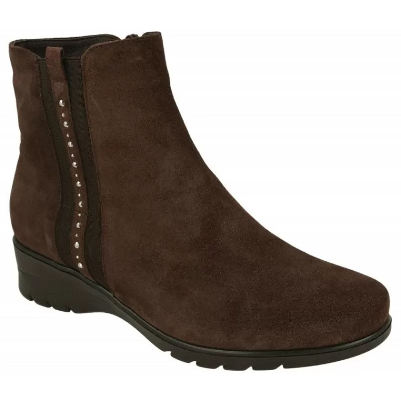 PieSanto Botines-Botin De En Piel Serraje Con Tira Lateral Elastica Con Pedreria Y Piso De Cuna De Goma Con Planta Extraible