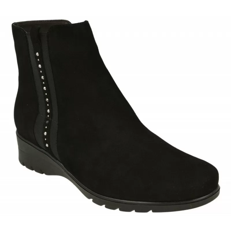 PieSanto Botines-Botin De En Piel Serraje Con Tira Lateral Elastica Con Pedreria Y Piso De Cuna De Goma Con Planta Extraible