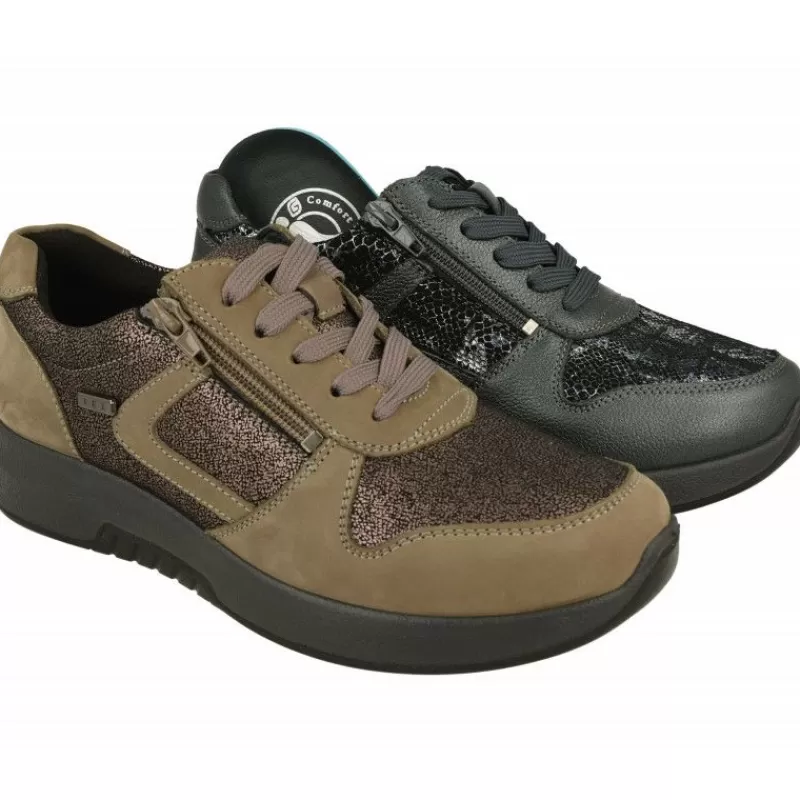G Comfort Zapatos Ancho Especial-Cordon De Con Cremallera Lateral En Piel Grabada Combinada, Planta De Descanso Extraible Y Piso De Poliuretano