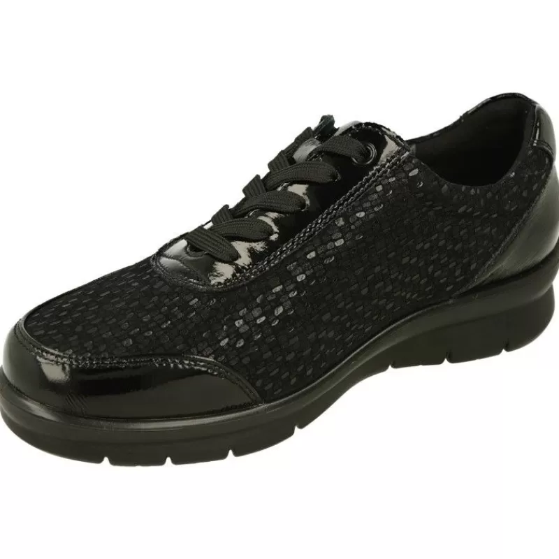 G Comfort Zapatos Ancho Especial-Cordon De G-Comfort En Piel Combinada Charol Metal De Horma Ancho 14 Piso De Cuna Ancha Y Planta De Descanso Extraible Negro