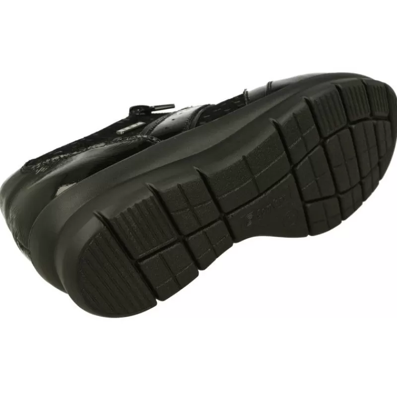 G Comfort Zapatos Ancho Especial-Cordon De G-Comfort En Piel Combinada Charol Metal De Horma Ancho 14 Piso De Cuna Ancha Y Planta De Descanso Extraible Negro