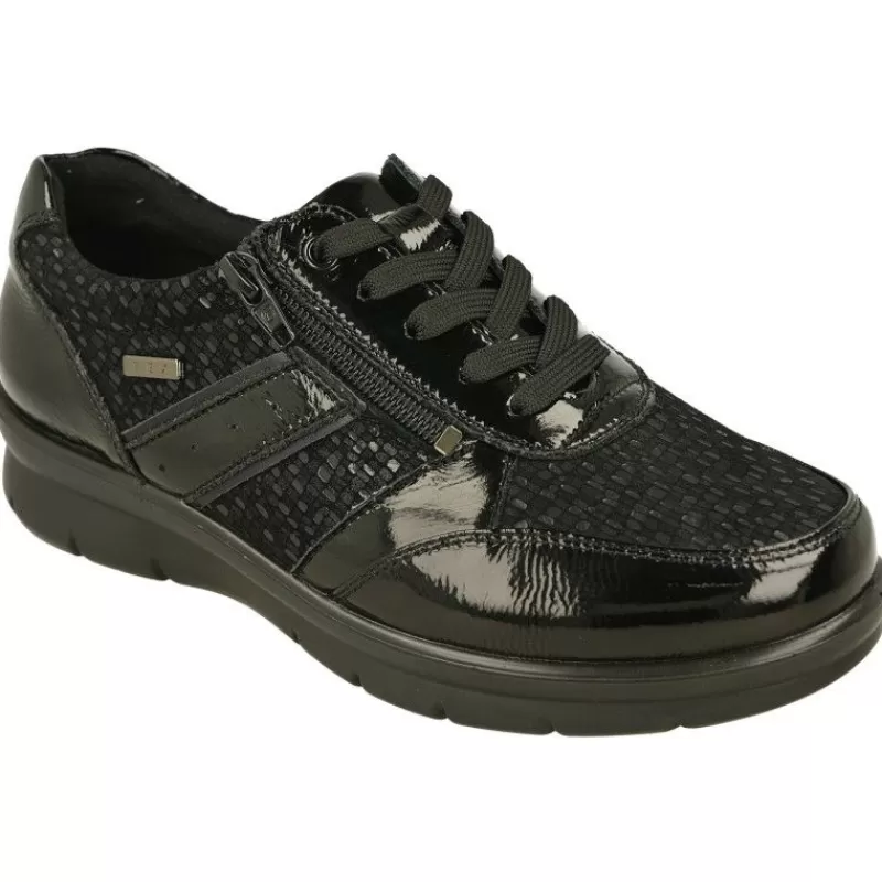 G Comfort Zapatos Ancho Especial-Cordon De G-Comfort En Piel Combinada Charol Metal De Horma Ancho 14 Piso De Cuna Ancha Y Planta De Descanso Extraible Negro