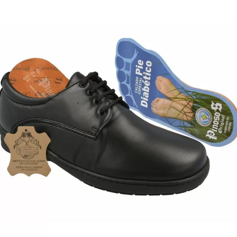 Pinosos Zapatos Ancho Especial-Cordon De En Pala Lisa Especial Para Pies Diabéticos En Ancho 13 Y Piso De Descanso Negro