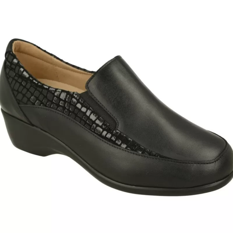 Calzamedi Mocasines-Mocasin De De Pala Abotinada Con Elasticos Y Piel Combinada Con Charol. Piso De Poliuretano Y Planta Extraible Negro