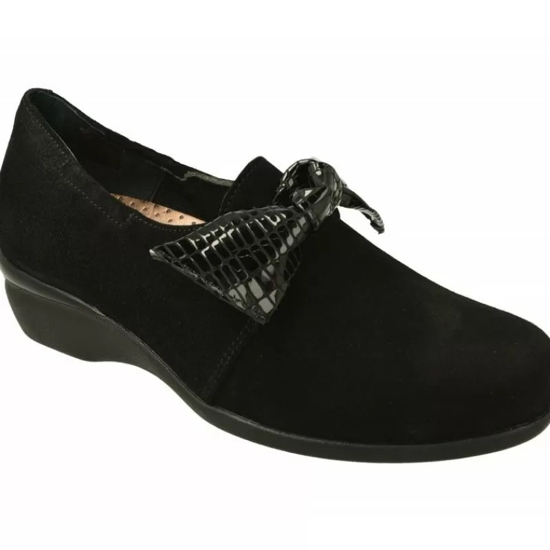 Comfort Class Mocasines-Mocasin De En Piel Nobuck Con Lazo Contrastado Charol, Piso De Descanso Y Planta Anatomica Extraible Negro