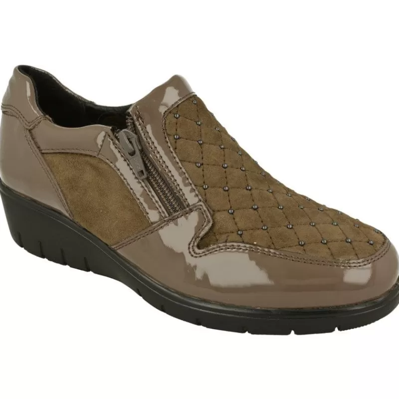 Doctor Cutillas Mocasines-Mocasin Del Con Ajuste Por Cremallera, Piel Combinada Nobuck Y Charol Con Tachas, Planta De Descanso Extraible