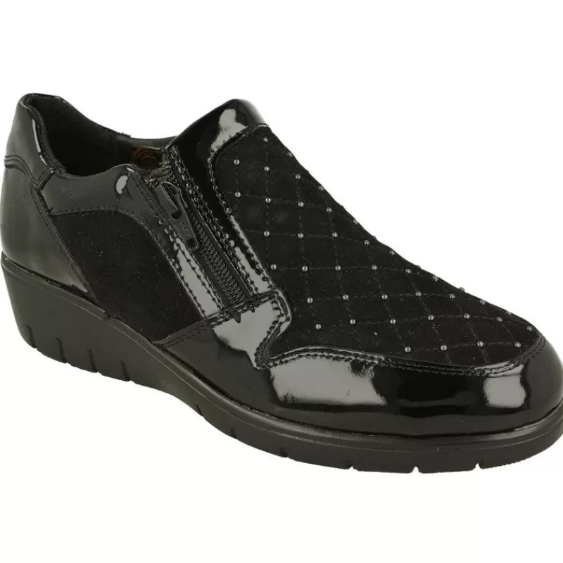 Doctor Cutillas Mocasines-Mocasin Del Con Ajuste Por Cremallera, Piel Combinada Nobuck Y Charol Con Tachas, Planta De Descanso Extraible