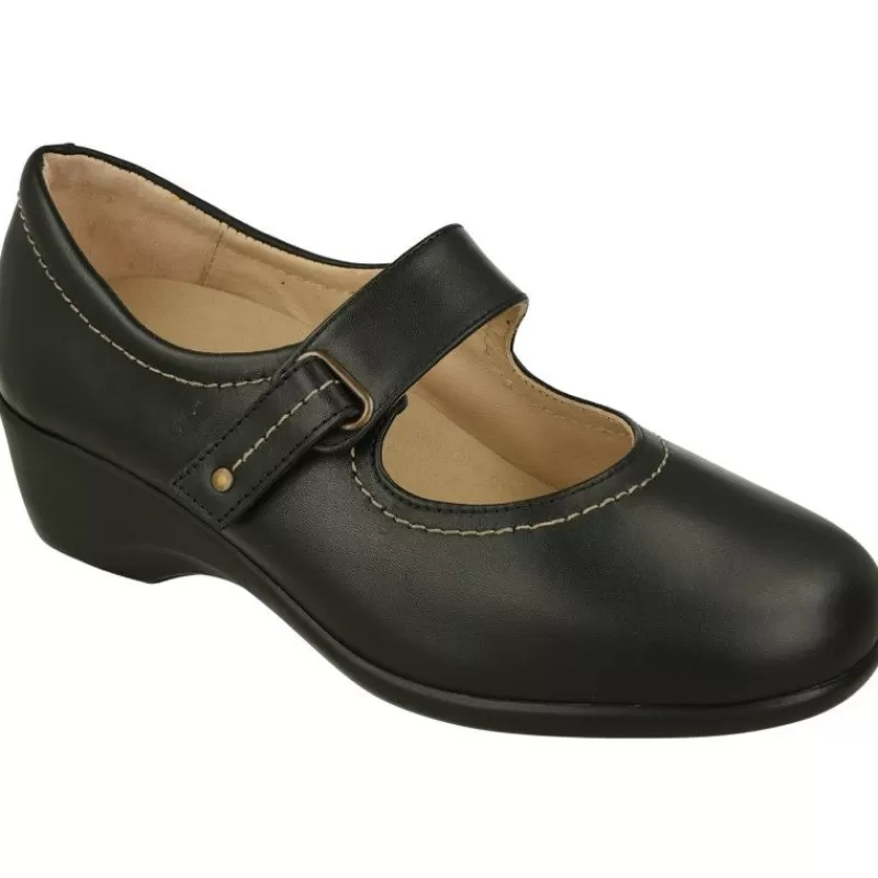 Calzamedi Zapatos Con Pulsera-Pulsera De En Piel De Cordero Y Pala Lisa Con Pespunte Contrastado, Piso De Poliuretano Y Planta De Descanso Extraible Negro
