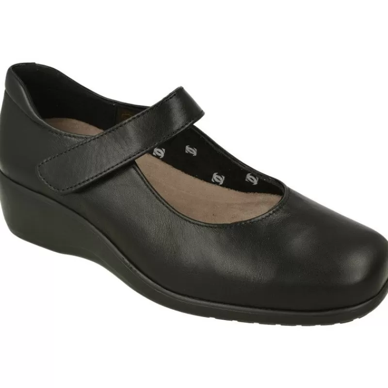 Comfort Class Zapatos Con Pulsera-Pulsera De De Corte Liso Con Tira De Velcro, Piso De Cuna Poliuretano Y Planta Extraible Negro