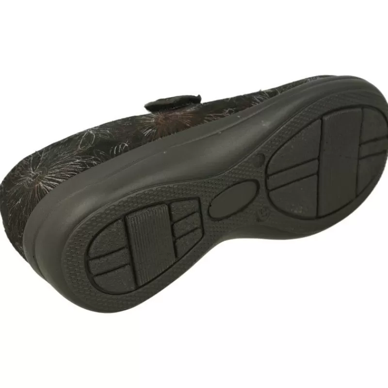Comfort Class Zapatos Con Pulsera-Pulsera De Confort Class De Horma Extra Ancha En Tejido Estampado Elastico, Piso De Caucho Y Planta Anatomica Extraible Negro