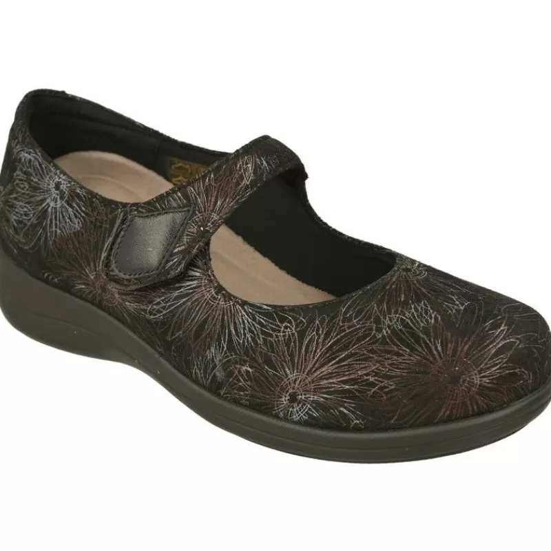 Comfort Class Zapatos Con Pulsera-Pulsera De Confort Class De Horma Extra Ancha En Tejido Estampado Elastico, Piso De Caucho Y Planta Anatomica Extraible Negro
