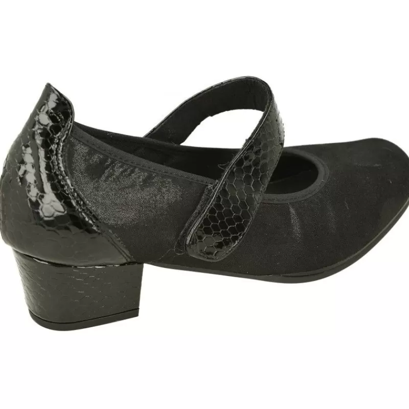 Doctor Cutillas Zapatos Con Pulsera-Pulsera Del En Piel Grabada Elastica Con Tira De Velcro Ajustable Y Planta Extraible. Negro