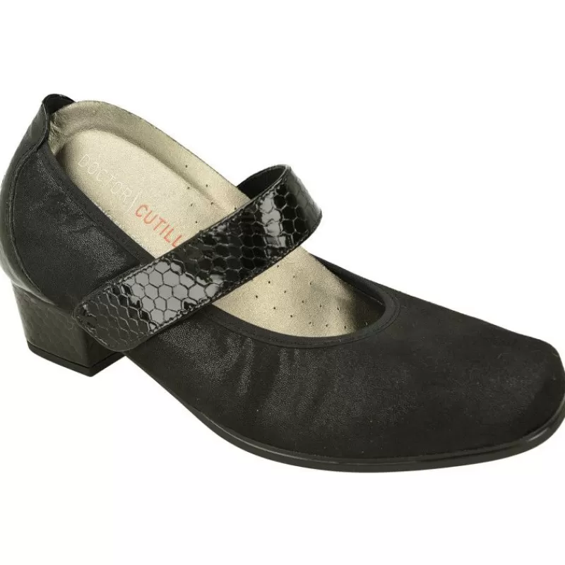 Doctor Cutillas Zapatos Con Pulsera-Pulsera Del En Piel Grabada Elastica Con Tira De Velcro Ajustable Y Planta Extraible. Negro