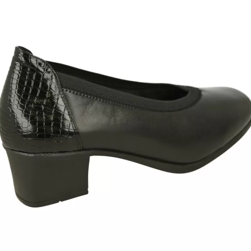 Doctor Cutillas Zapatos Salón-Salón De En Pala Lisa Con Hueco Pico Y Elastico. Planta Extraible Y Tacon De Base Ancha Negro