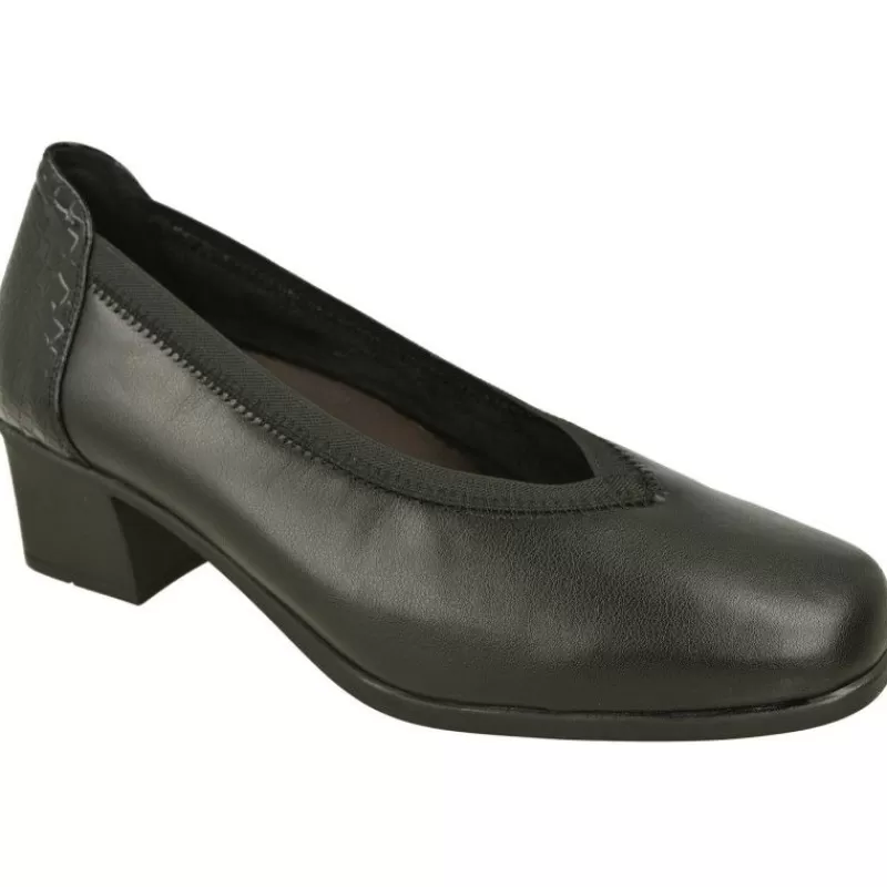 Doctor Cutillas Zapatos Salón-Salón De En Pala Lisa Con Hueco Pico Y Elastico. Planta Extraible Y Tacon De Base Ancha Negro