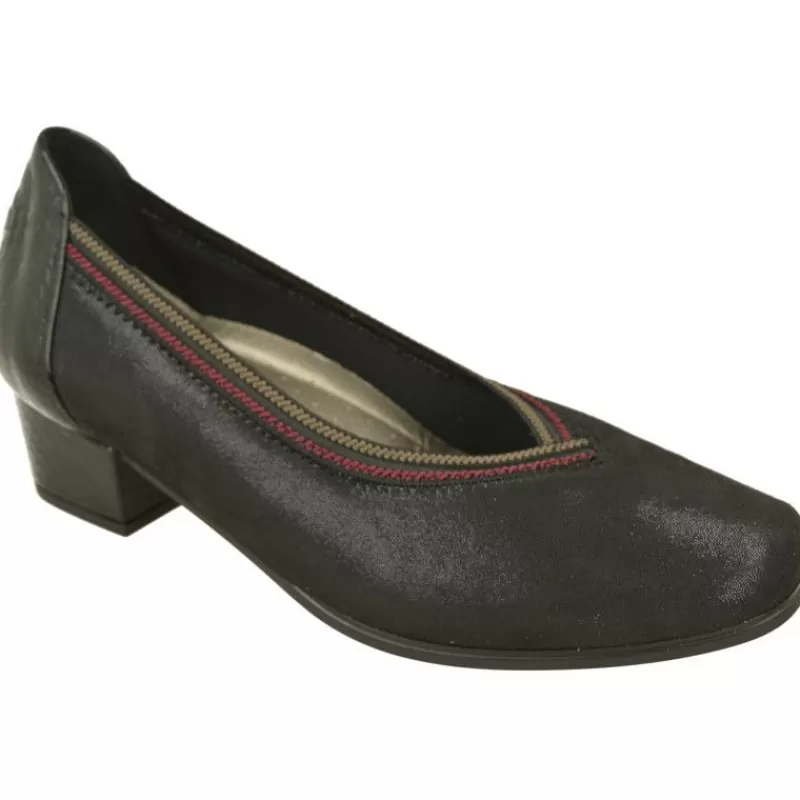 Doctor Cutillas Zapatos Ancho Especial-Salón De Escote Pico Con Bordon Contrastado, Tejido Elastico Adaptable Y Talon Y Tacon En Coco Charol. Negro