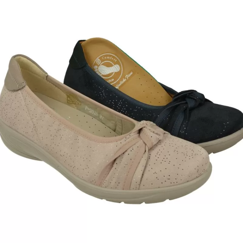 G Comfort Manoletinas-Salón De En Piel Nobuck Con Nudo En Escote, Piso De Caucho Y Planta Anatomica Extraible