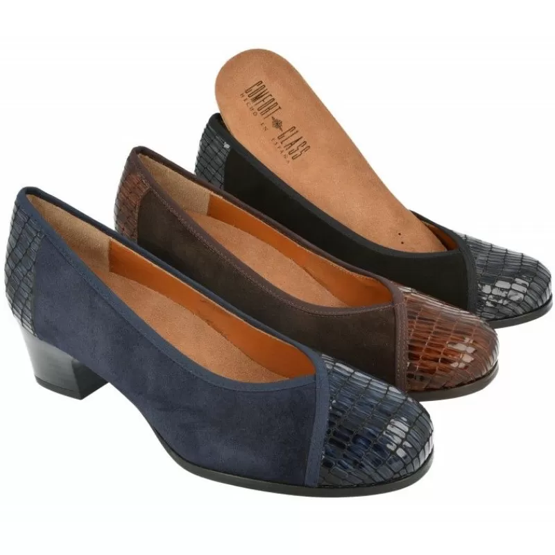 Comfort Class Zapatos Salón-Salón De Tacon Combinado En Ante Y Charol Con Planta Anatomica Movible Y Tacon De 3,5Cm