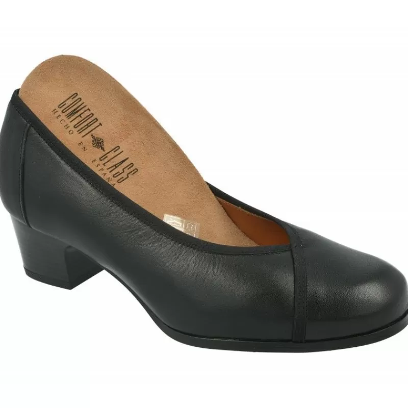 Comfort Class Zapatos Salón-Salón De Tacon En Piel De Tafilete Con Planta Movible Y Elastico Al Hueco Negro