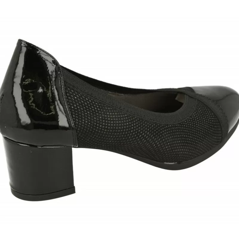 Doctor Cutillas Zapatos Salón-Salón De Tacon Del En Piel Grabada Combinada Charol, Escote Pico Y Hueco Elastico. Tacon De Base Ancha
