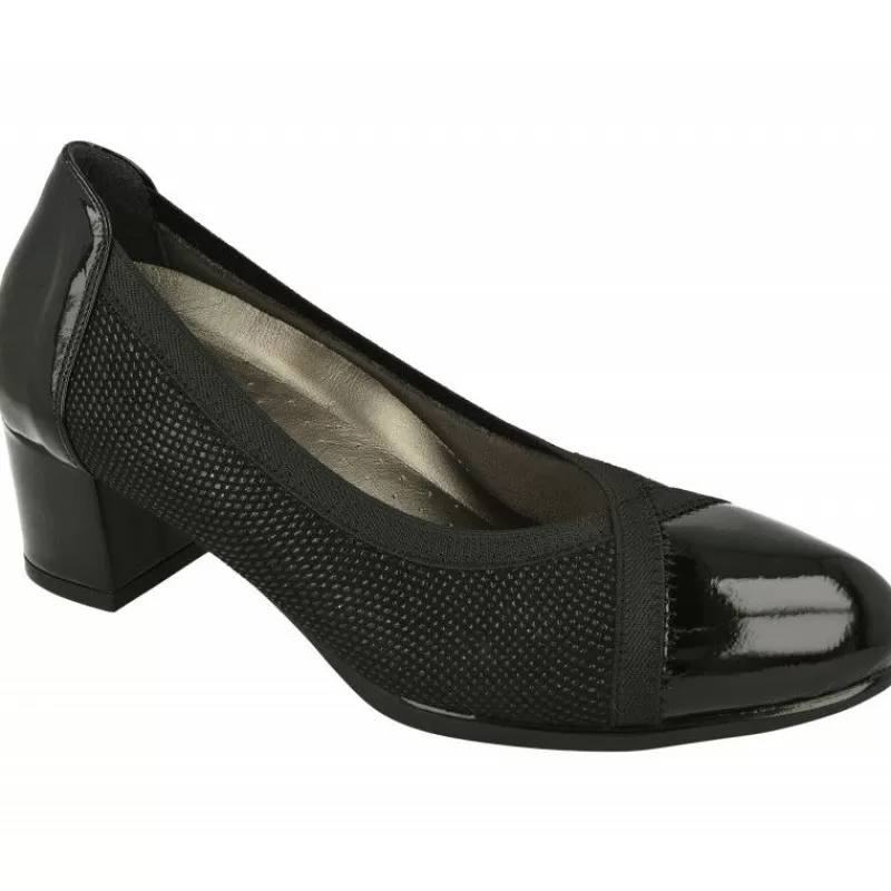 Doctor Cutillas Zapatos Salón-Salón De Tacon Del En Piel Grabada Combinada Charol, Escote Pico Y Hueco Elastico. Tacon De Base Ancha