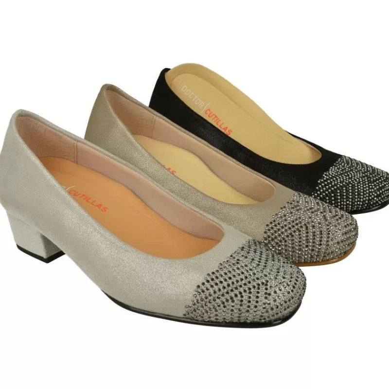 Doctor Cutillas Zapatos Salón-Salón De Tacon De Puntera Recta Con Pedreria Y Tejido Elastico Adaptable Con Planta Movible