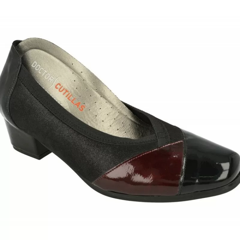 Doctor Cutillas Zapatos Salón-Salón De Tacon En Piel Elastica Con Goma Al Hueco Y Planta Extraible Negro