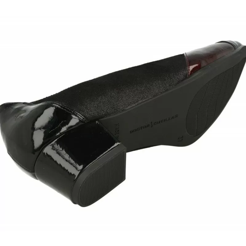 Doctor Cutillas Zapatos Salón-Salón De Tacon En Piel Elastica Con Goma Al Hueco Y Planta Extraible Negro