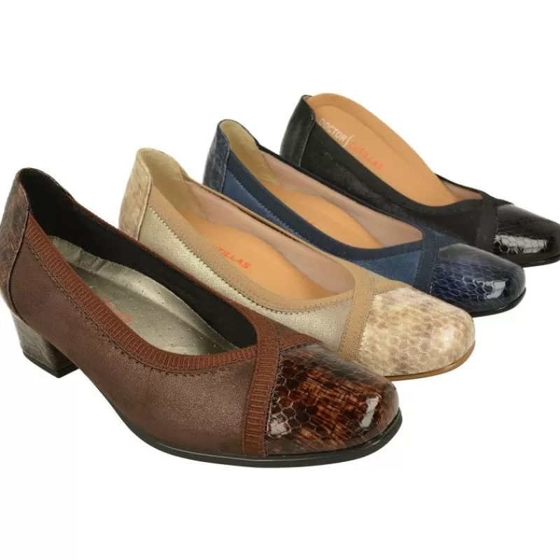 Doctor Cutillas Zapatos Salón-Salón Del De Puntera Recta Y Talon En Coco Charol Y Piel Elastica Adaptable Con Planta De Descanso Extraible