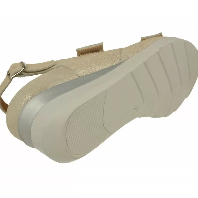 Calzamedi Sandalias-Sandalia De Con Doble Tira De Velcro Ajustable, Piel Brillos Y Planta Anatomica Con Cazoleta Para Plantillas