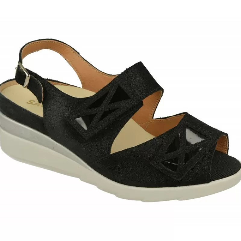 Calzamedi Sandalias-Sandalia De Con Doble Tira De Velcro Ajustable, Piel Brillos Y Planta Anatomica Con Cazoleta Para Plantillas