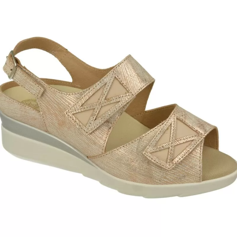 Calzamedi Sandalias-Sandalia De Con Doble Tira De Velcro Ajustable, Piel Brillos Y Planta Anatomica Con Cazoleta Para Plantillas