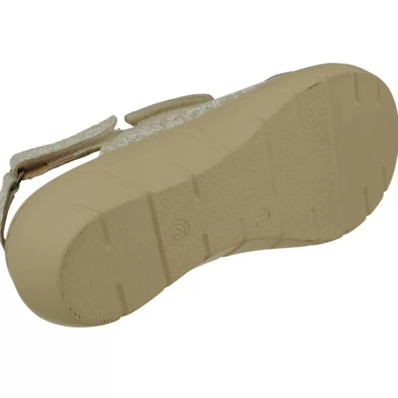 Calzamedi Sandalias-Sandalia De De Comoda Piel Grabada Con Doble Tira De Velcro Ajustable, Planta Anatomica Extraible Y Piso De Poliuretan Beige