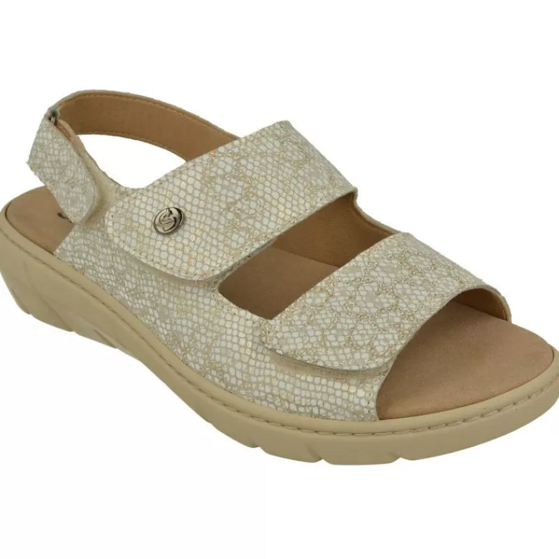 Calzamedi Sandalias-Sandalia De De Comoda Piel Grabada Con Doble Tira De Velcro Ajustable, Planta Anatomica Extraible Y Piso De Poliuretan Beige