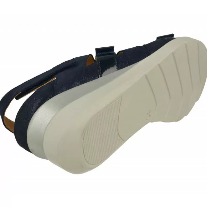 Calzamedi Sandalias-Sandalia De De Tiras Cruzadas Con Ajuste Por Velcro En Piel Combinada Con Charol, Planta Extraible Con Doble Cazoleta
