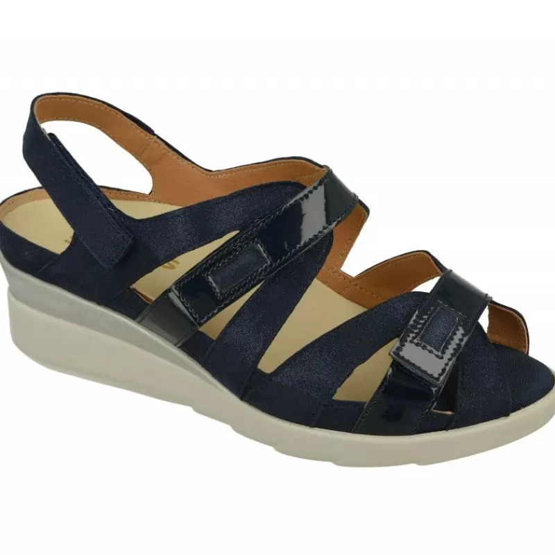 Calzamedi Sandalias-Sandalia De De Tiras Cruzadas Con Ajuste Por Velcro En Piel Combinada Con Charol, Planta Extraible Con Doble Cazoleta